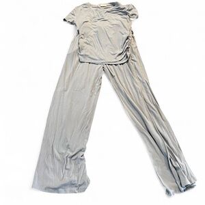 Light blue  Loungewear Set - Short Sleeve Top & Wide Leg Pants